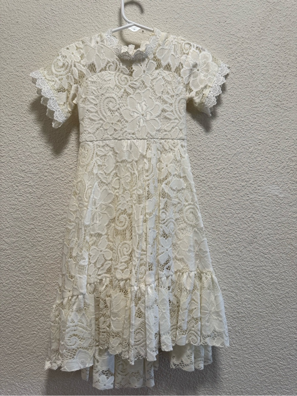 Girls' Cream Lace Tiered Dress